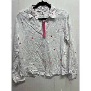 Women's Medium Blouse White with Embroidered Hearts NEW with tags Jane Delancey